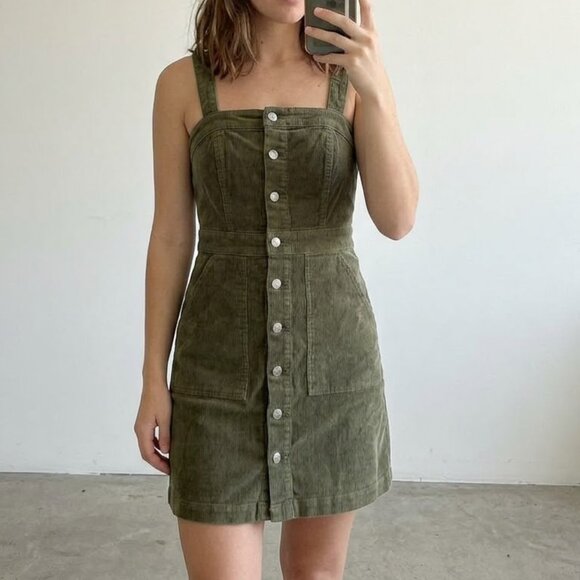 Dresses & Skirts - Olive Green Women's Corduroy Overall Button Down Dress
